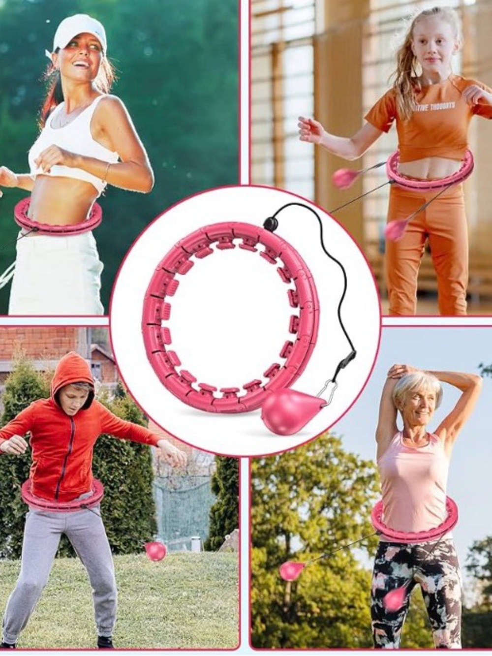 Adjustable Pink Smart Weighted Hula Hoop for Exercise